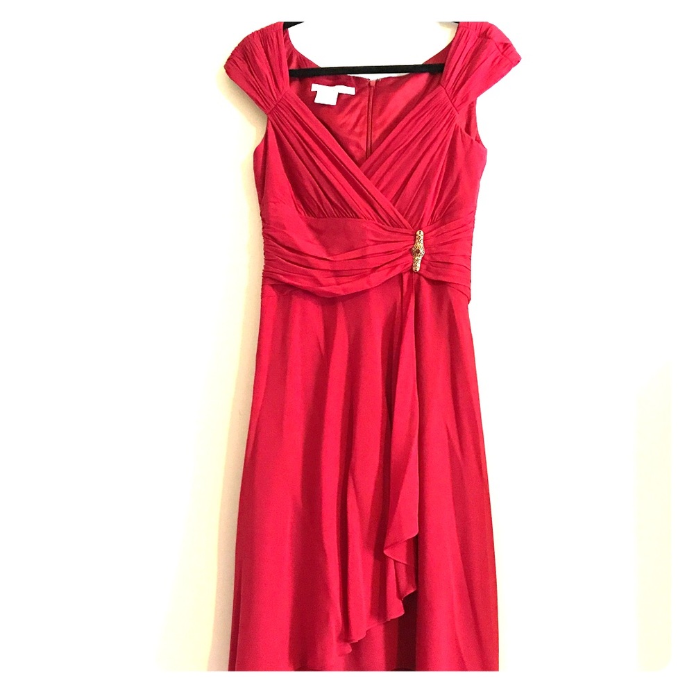 Red Silk Chiffon Cocktail Dress by Maggy London